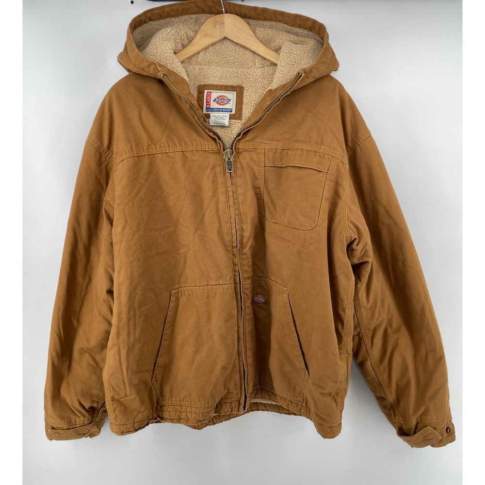 Vintage Dickies Work Coat Men XL Sanded Duck Canvas Sherpa Lined Hooded Y2K